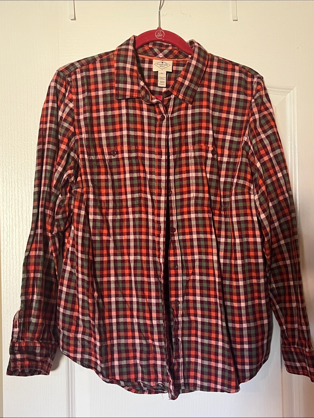 St. John's Bay Red & Green Plaid Button-Down Shirt